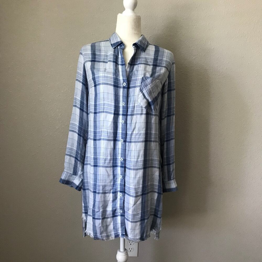 Cloth & Stone Blue Plaid Shirt Dress NWOT
